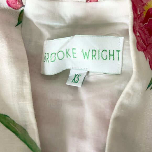 Brooke Wright Nancy Shift Mini Dress Floral Bird Print Cotton Linen Size XS - Picture 4 of 6